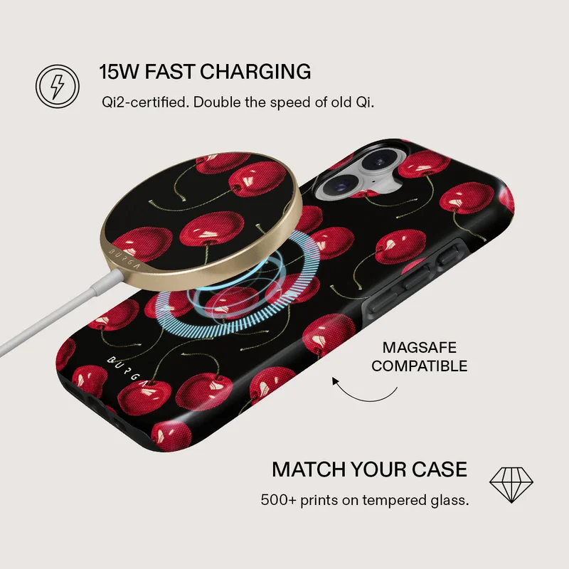 بورجا شاحن لاسلكي مغناطيسي  بقوة  واط معتمد  من بورجا، لوحة شحن سريعة مع كابل  -، متوافق مع أجهزة أندرويد الأحدث و ، تصميم نحيف مناسب للسفر بلون قنبلة الكرز الذهبي